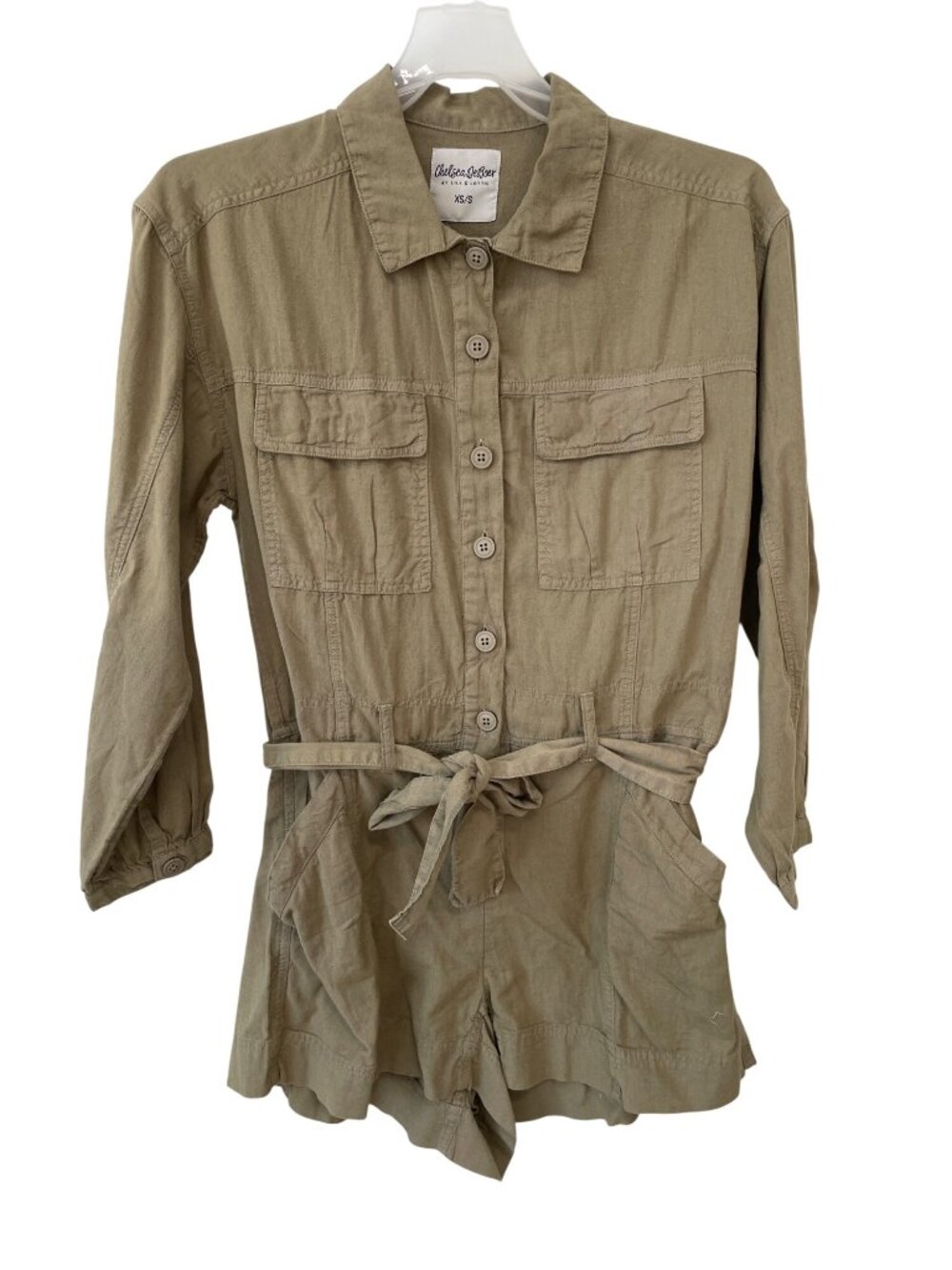 Chelsea DeBoer By Lily & Lottie Romper XS/Small Beige Cotton Linen Blend Utility